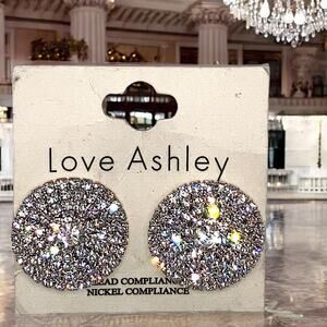 New With Tags! Love Ashley Rhinestone Formal Round Silver-Tone 1" Earrings!